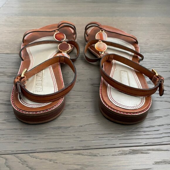 Unisa Galia Gladiator Leather Sandals Glass Medallion Detail Tan Orange Sz 9 - Picture 5 of 11